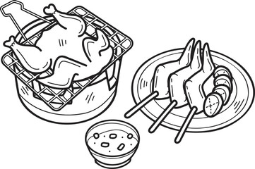 Hand Drawn Grilled Chicken and thai Brazier illustration