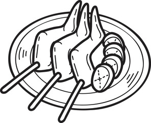 Hand Drawn Grilled Chicken Wings or Thai food illustration
