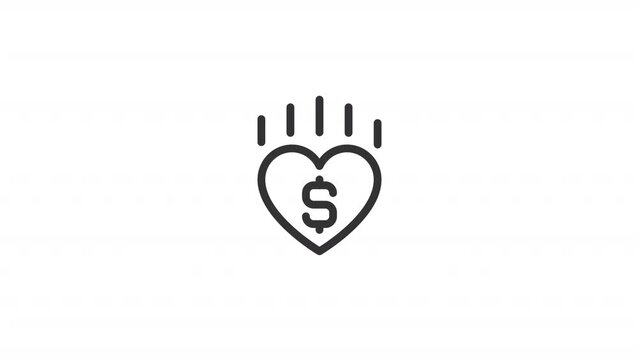 Animated charity linear icon. Donating money to Ukraine. Making financial contributions. Seamless loop HD video with alpha channel on transparent background. Outline motion graphic animation