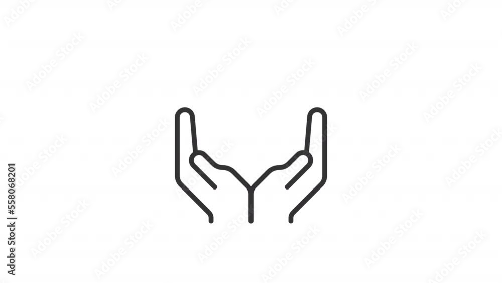 Poster animated support hands linear icon. protection and help. providing assistance. volunteering. seamles