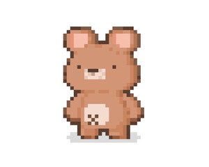 Pixel cute brown bear character.