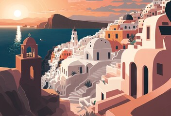 Sunset on Santorini island, Greece - obrazy, fototapety, plakaty