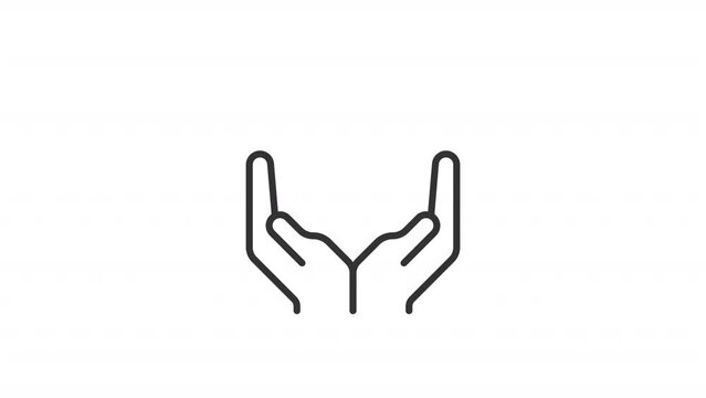 Animated support hands linear icon. Protection and help. Providing assistance. Volunteering. Seamless loop HD video with alpha channel on transparent background. Outline motion graphic animation