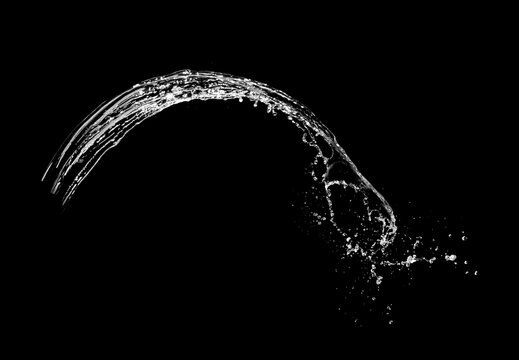 Pure Water splashes isolated on black background. Royalty high-quality free stock photo image of overlays realistic Clear water splash, Hydro explosion, aqua dynamic motion element spray droplets