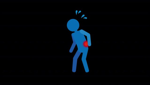 Pictogram of a person with painful back pain Loop video with alpha channel
