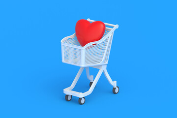 Heart in market cart. 3d render