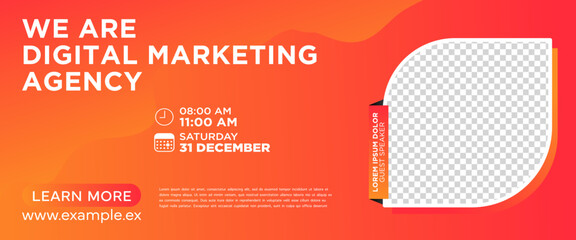 Business webinar horizontal banner design template. Editable modern banner with place for the photo. Usable for banner, cover, and header.