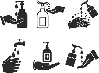 Hygiene hand icon set, hand washing icon set black vector