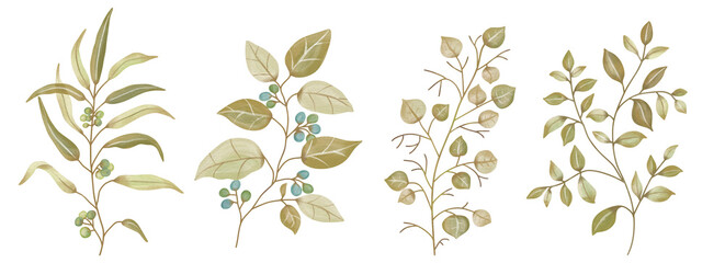 Obraz premium Watercolor Leaves Brown, Branch painting leaf art png