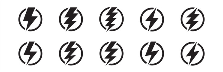 Fototapeta Electric power icon. Thunder bolt lightning icons set. Flash lightning sign vector collection. Various vector stock symbol illustration of thunderbolt electric flashes for energy powers and more obraz