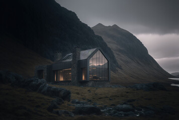 conceptional sketch of a modern minimalist cozy house in 3d rendering style