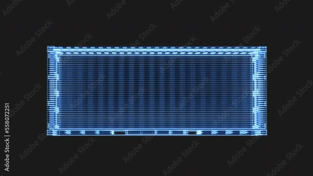 Poster loop animation of cargo container with holographic style, freight and export, 3d rendering.