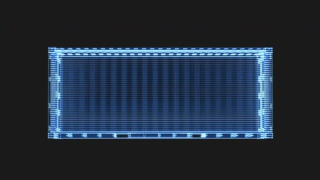 Loop animation of cargo container with holographic style, freight and export, 3d rendering.
