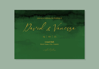 Watercolor emerald green wedding invite card template design