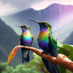 Fototapeta premium Two hummingbirds in the mountains of Costa Rica.