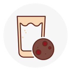 Glass milk cookies in cartoon style. Sweet food. Vector illustration. stock image.