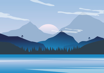 Blue Mountain View Landscape Ilustration