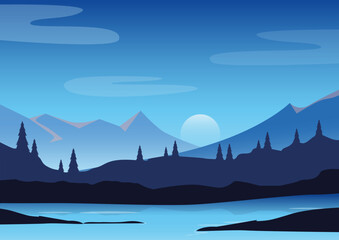 Fototapeta na wymiar Blue Mountain Landscape Ilustration