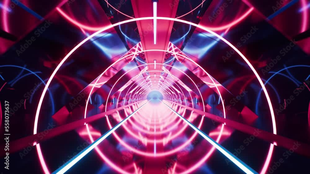 Poster dark tunnel with glowing light illuminated, 3d rendering.