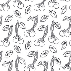 Cherries and leaves on a white background. Seamless pattern. Can be used for pattern fills, web page background, surface textures