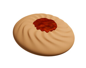 Round cookies with jam, 3d illustration for biscuit package design. 3d rendering