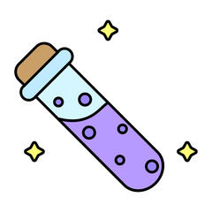 colorful cartoon test tube. Medicine, healthcare concept. Vector illustration. Stock image.