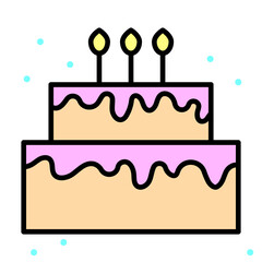 pink cartoon cake candles. Holiday wedding. Happy birthday. Sweet food. Vector illustration. stock image.