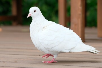 white dove at the wooden deck