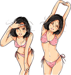 Anime bikini sexy girl drawing vector 
