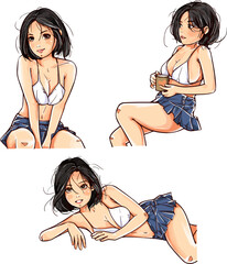 Anime bikini sexy girl drawing vector  - 558075696