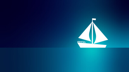 White Silhouette Ship or Boat In The Middle Of The Sea On A Beautiful Night