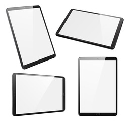 Fototapeta na wymiar Collection of black tablet computers, isolated on white background