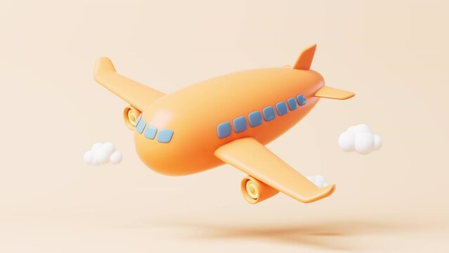 Loop animation of airplane with cartoon style, 3d rendering.