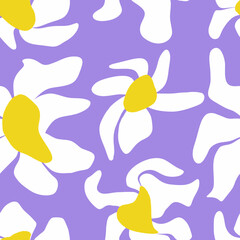 Naklejka premium Abstract Hand Drawing Liquid Wavy Daisy Flowers Seamless Vector Pattern Isolated Background