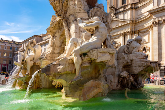 Fountain of Four Rivers (Fontana dei Quattro Fiumi) on Navona square, Rome, Italy