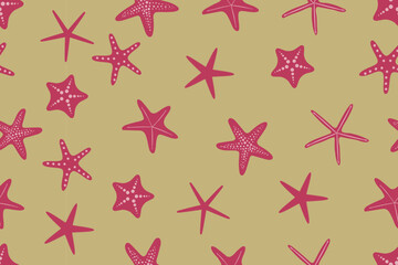 Seamless pattern with starfish pattern. A hand-drawn icon or stamp in the form of a starfish, made in a flat style. Vector illustration