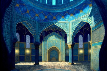 blue mosque hall with beautiful ornate decoration