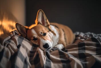Obraz premium corgi dog sleeping on blanket