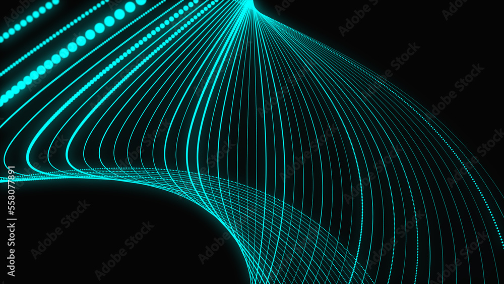 Poster abstract 3d wave particle line. digital dynamic wave of dots. purple twist dot wave. connecting back