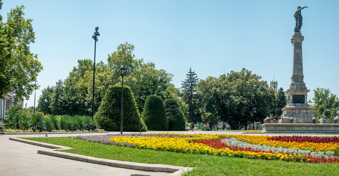 RUSE, BULGARIA - July 28, 2020: Monument of Freedom at the center of city of Ruse, Bulgaria