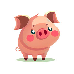 Pink cartoon pig as flat animal illustration (Generative AI)