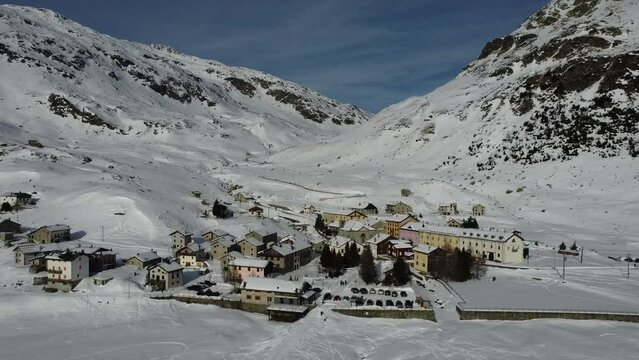View of the village of Montespluga in the Italian Alps