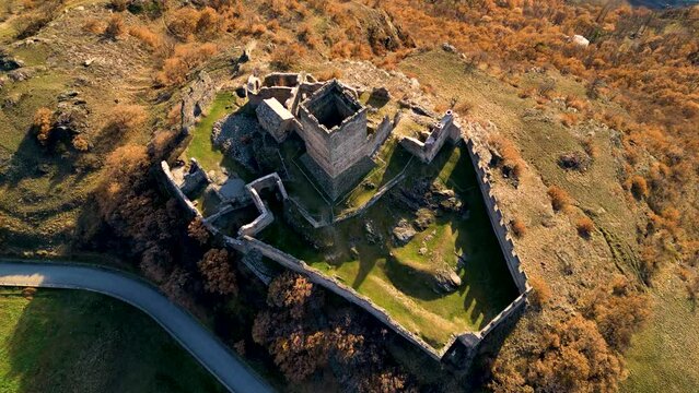 Vertical view of the Cly castle Saint Denis Aosta Valley