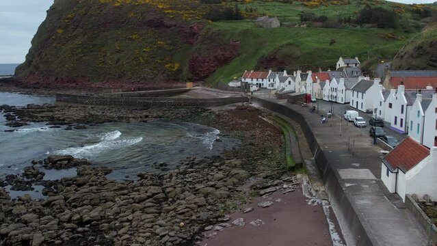 aerial view of Pennan, a small seaside town in Aberdeenshire, Scotland, UK