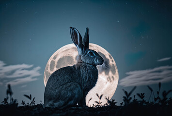 Full Moon and Rabbit created with Generative AI technology	
