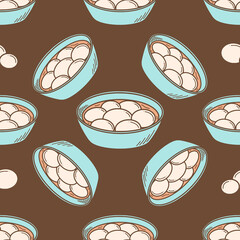 Sweet dumpling soup Tang yuan vector illustration. Chinese New year dessert tangyuan in doodle style.