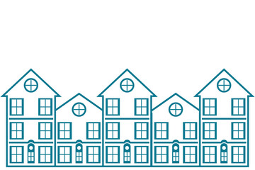 Fototapeta premium Rows of terraced houses next to each other quite closely. Illustration symbol of a densely populated settlement. Suitable for property design