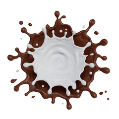 milk and chocolate splashes isolated. 3D render illustration
