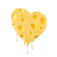 Cheese Piece in Heart shape, 3d rendering with clipping path.