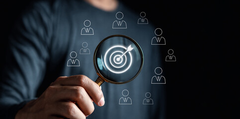 Business team planning development leadership and customer target group, business objective target...